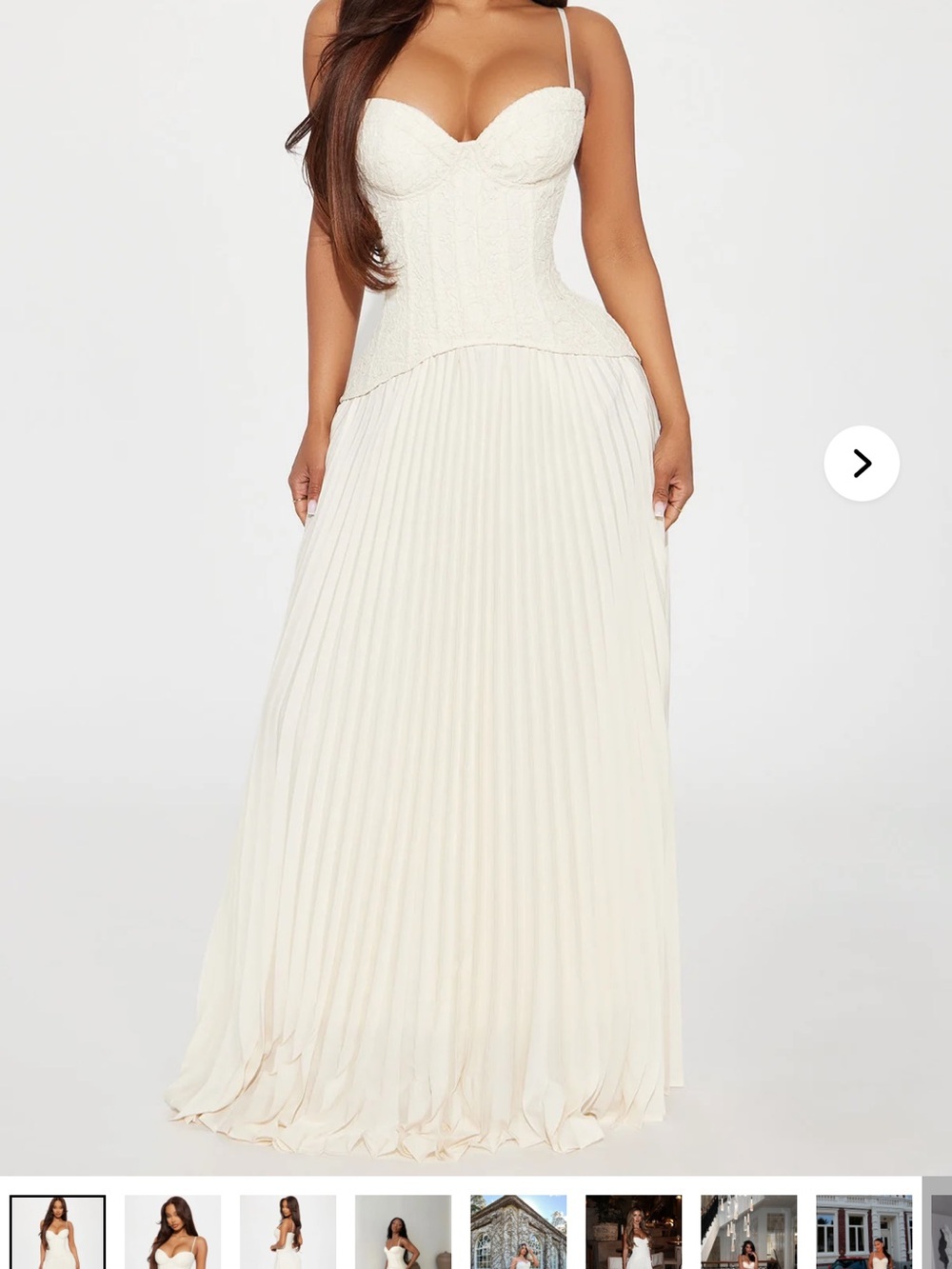 Ivory Pleated Maxi Dress with Corset